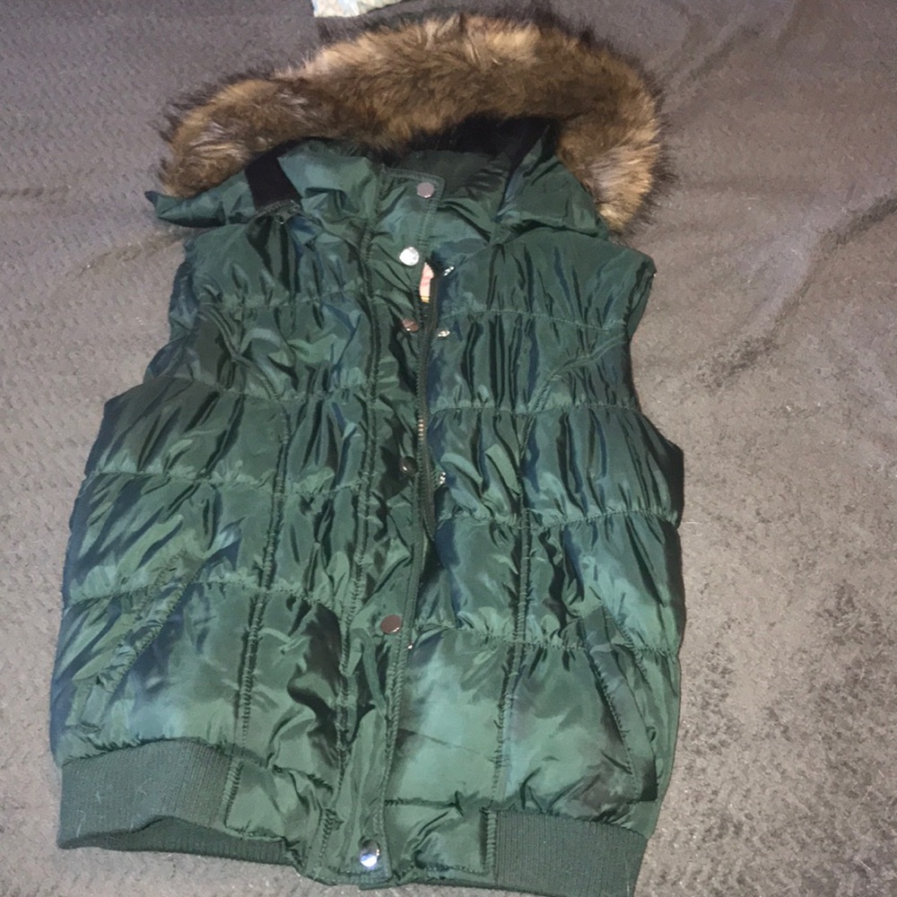Dark green faux fur vest